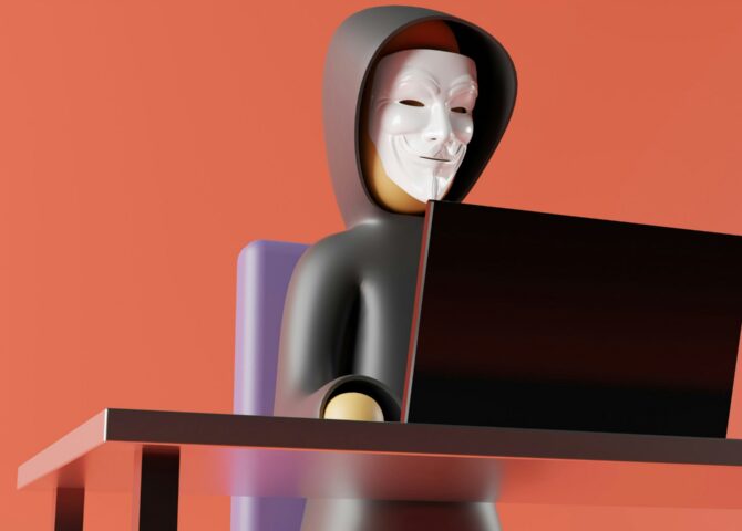 hacker typing on a laptop lego style